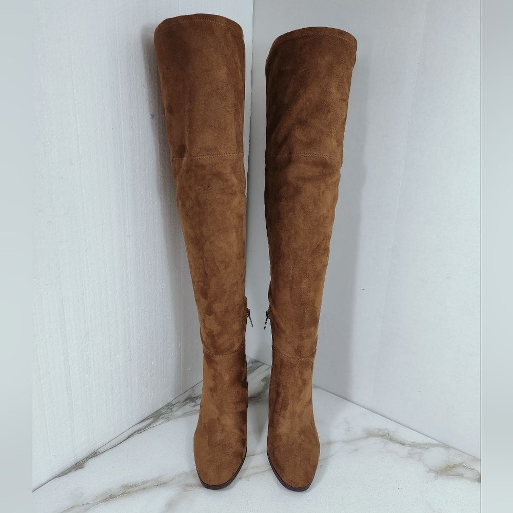 Vince Camuto Tapley Cognac Microsuede Over The Knee Heeled Boots, 7.5 - Picture 3 of 12